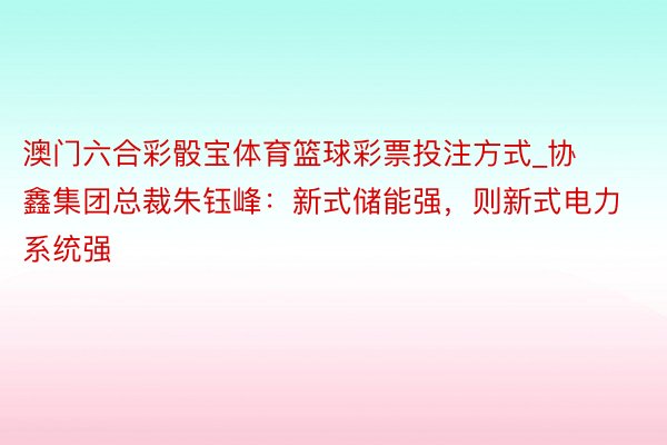 澳门六合彩骰宝体育篮球彩票投注方式_协鑫集团总裁朱钰峰：新式储能强，则新式电力系统强