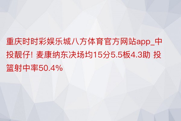 重庆时时彩娱乐城八方体育官方网站app_中投靓仔! 麦康纳东决场均15分5.5板4.3助 投篮射中率50.4%