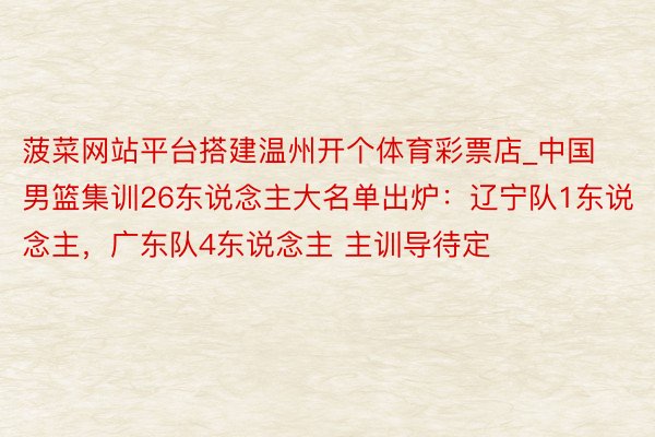 菠菜网站平台搭建温州开个体育彩票店_中国男篮集训26东说念主大名单出炉：辽宁队1东说念主，广东队4东说念主 主训导待定